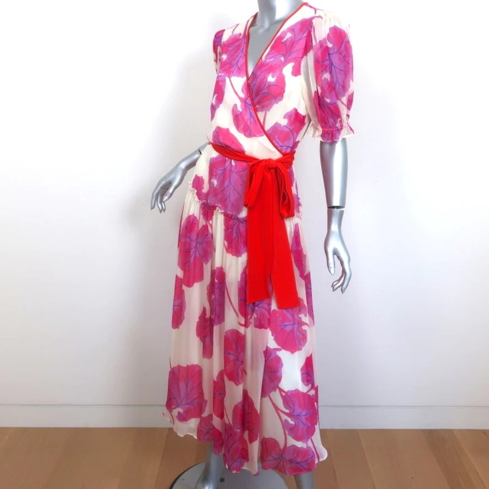 Diane Von Furstenberg Maxi Wrap Dress Breeze Printed Chiffon Size Medium NEW - Picture 2 of 7